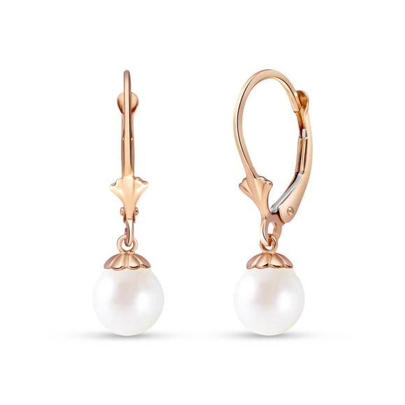 14K. SOLID GOLD LEVERBACK EARRING WITH NATURAL PEARLS (Rose Gold)